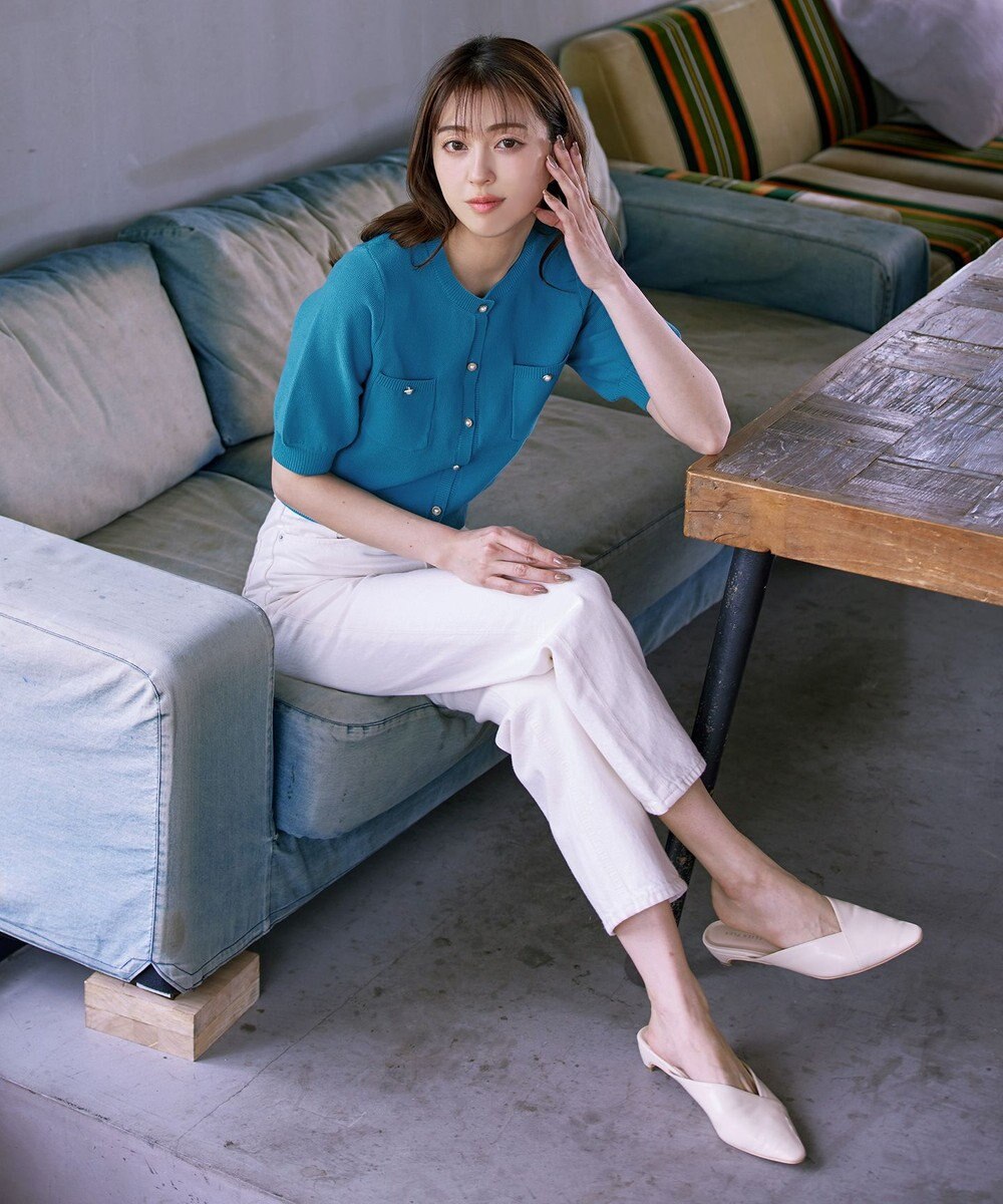 Tiaclasse 【洗える】鹿の子柄ニットショートカーディガン 