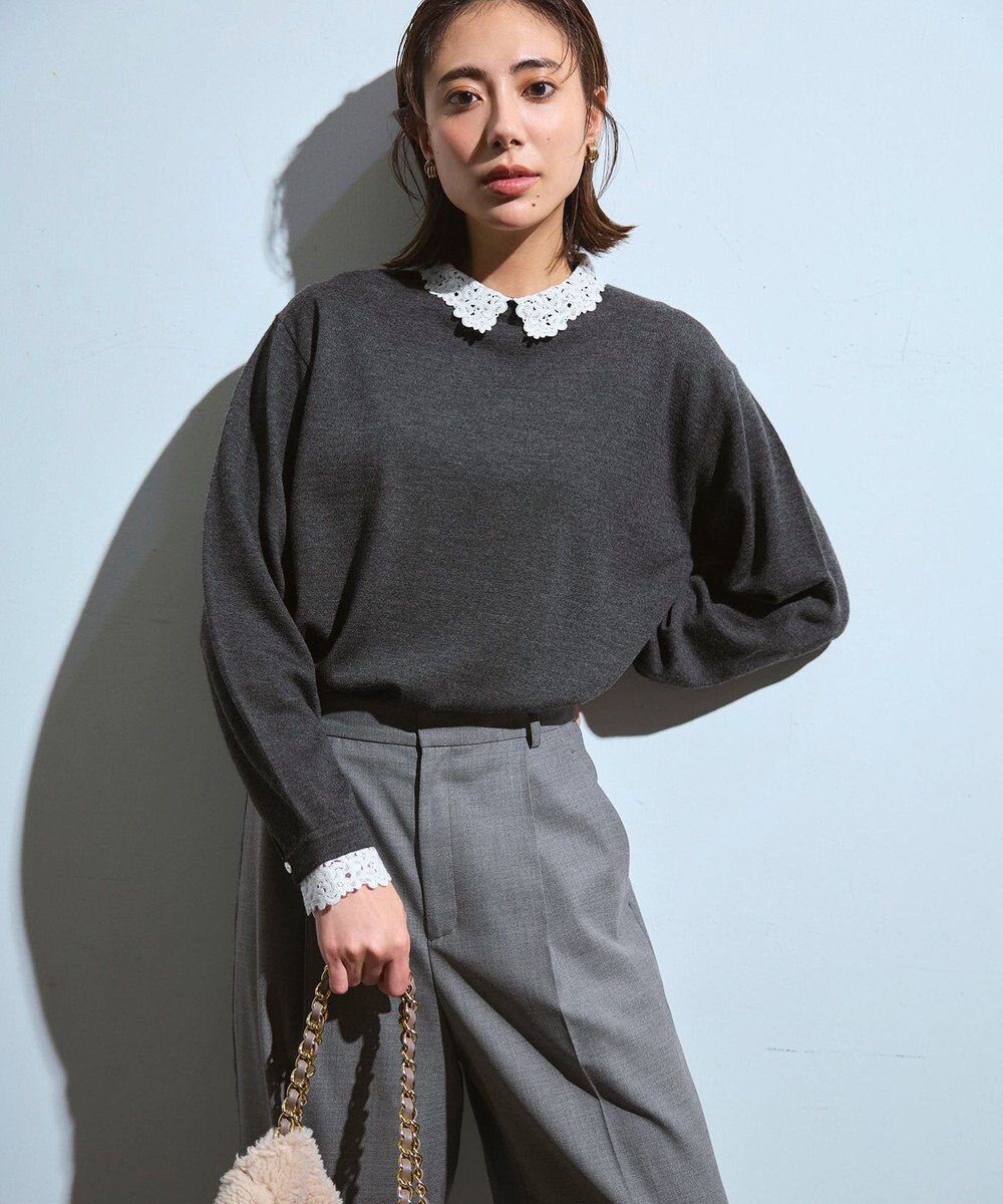 23区 【洗える】エンブロイダリー フラワーレースコンビ ニット 