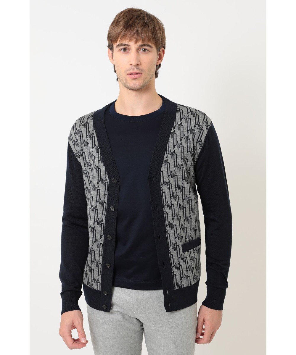 DAKS メリノウールロゴ編みVネックカーディガン 