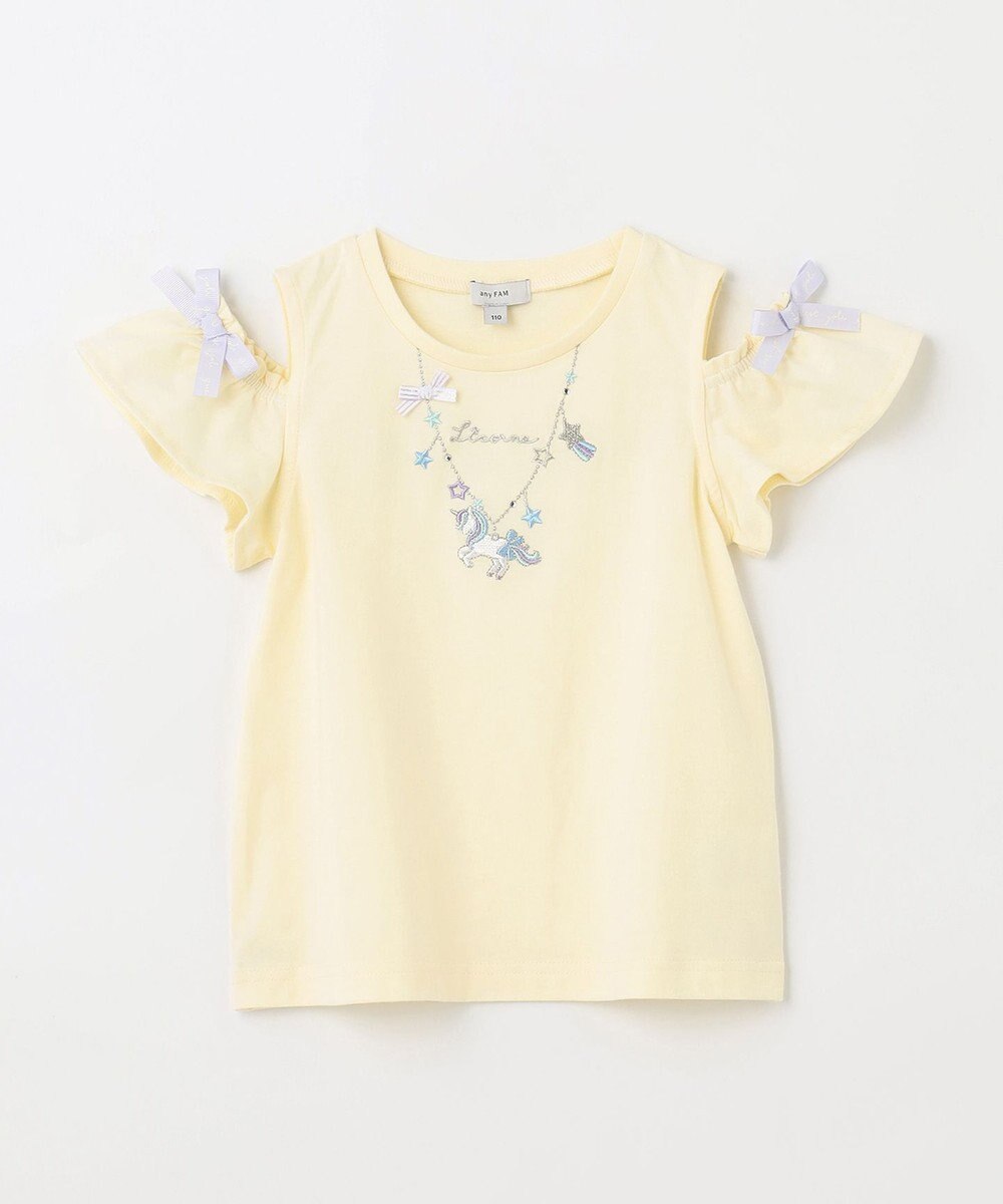 ANY KIDS 刺繍 オン・オフショルダー Tシャツ 
