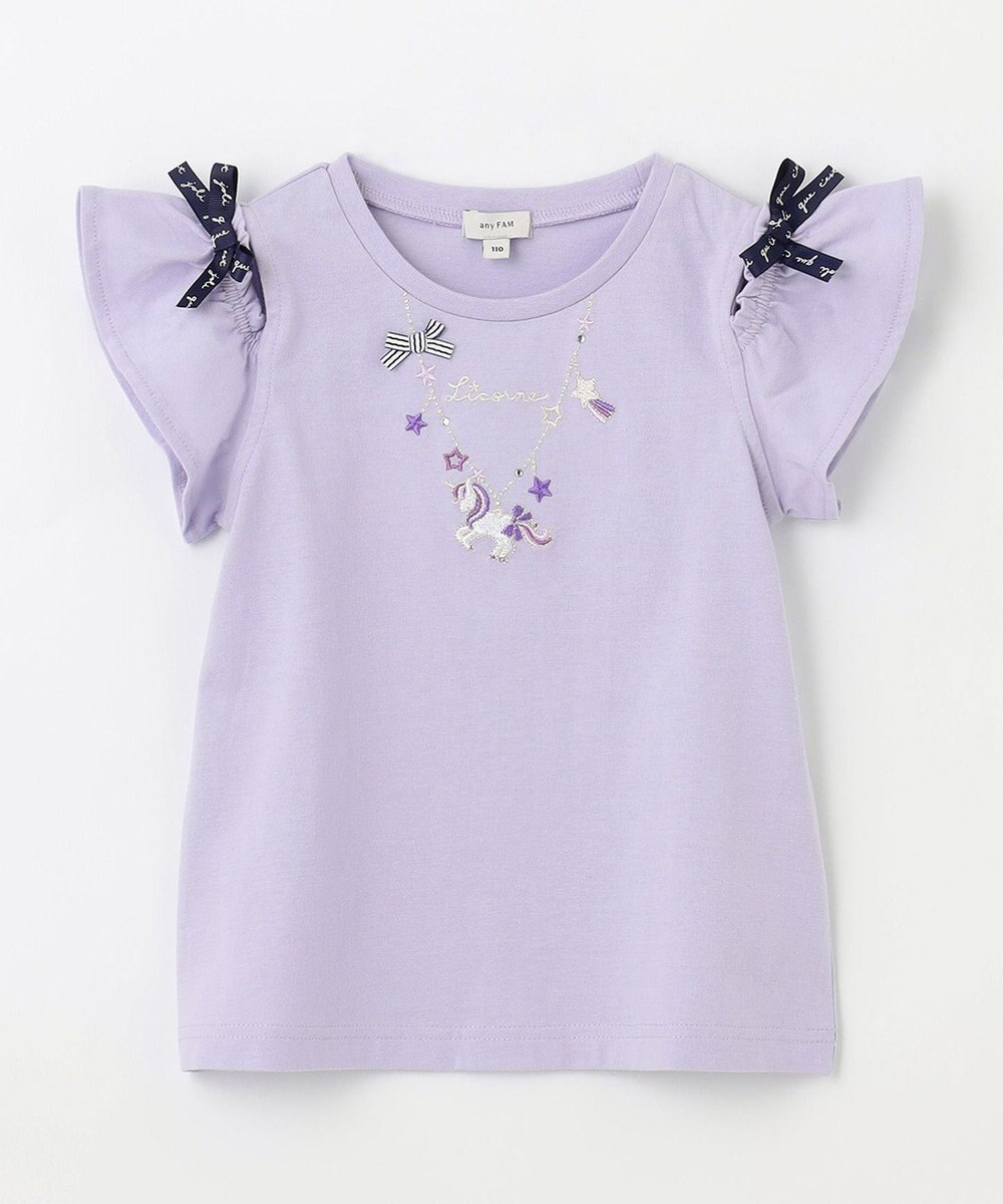 ANY KIDS 刺繍 オン・オフショルダー Tシャツ 