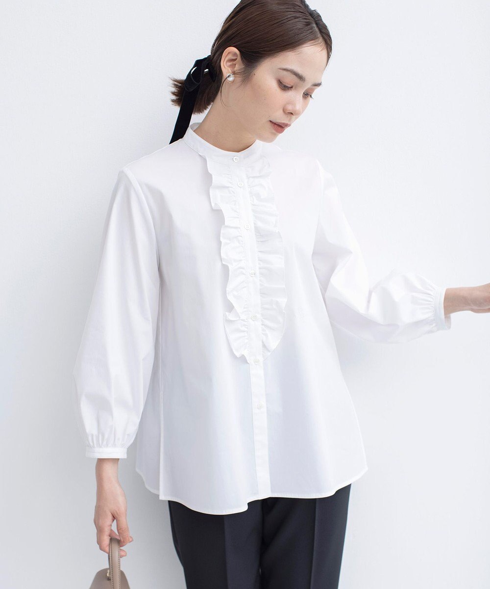 組曲 コンパクトシャーティング フリルブラウス 