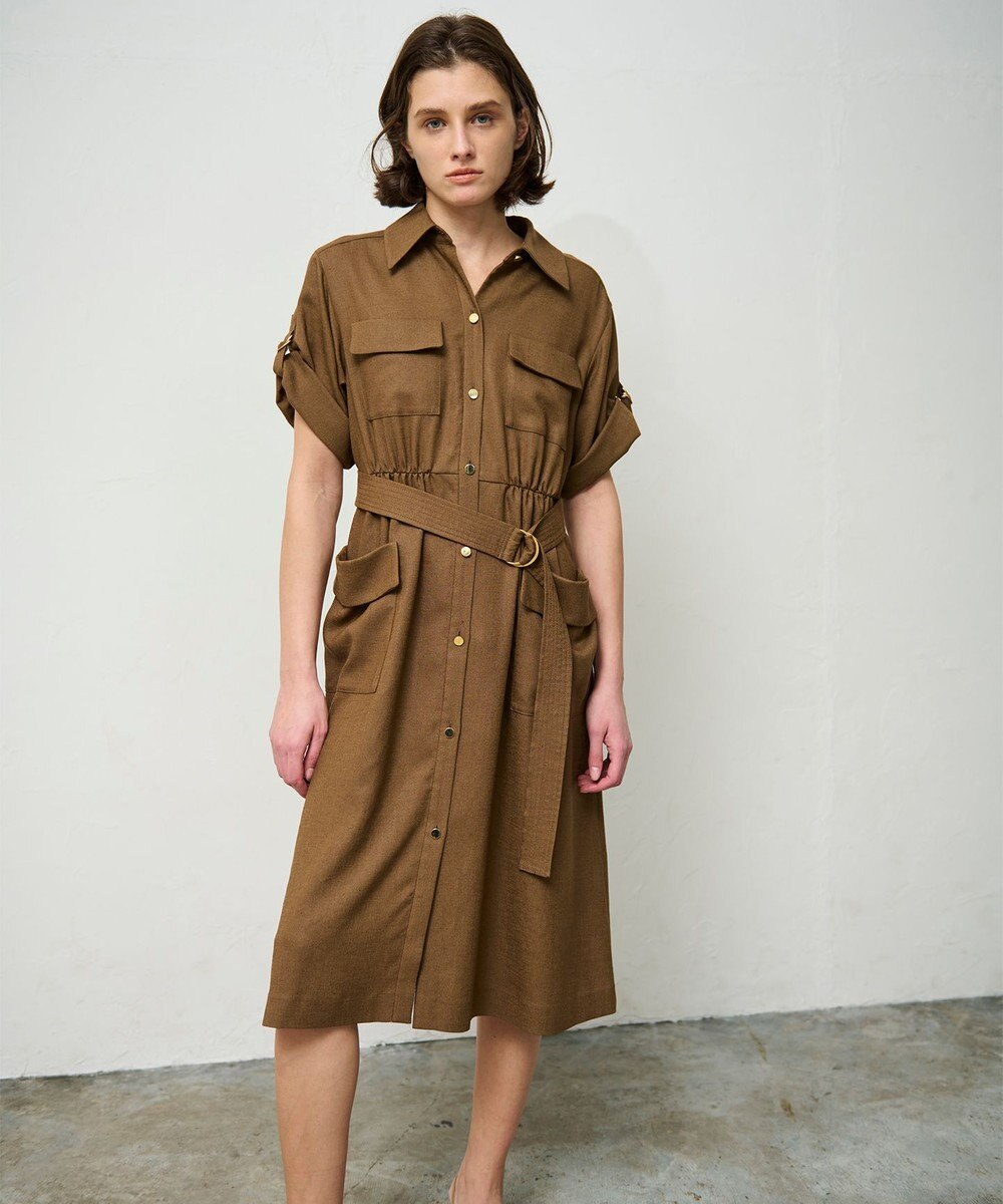 GRACE CONTINENTAL リネンタッチサファリドレス 