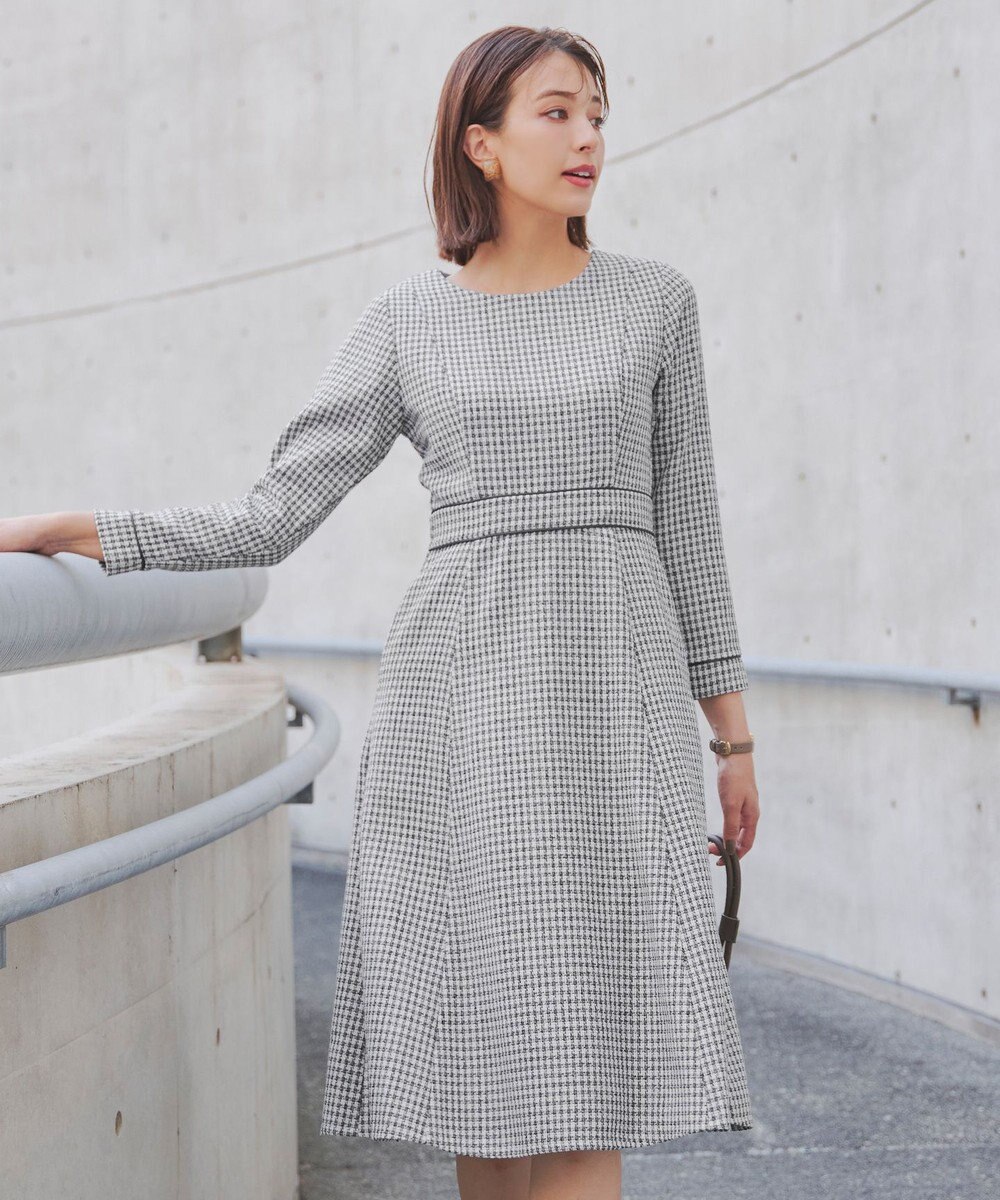 Tiaclasse L 【洗える】ツイード配色フレアワンピース 
