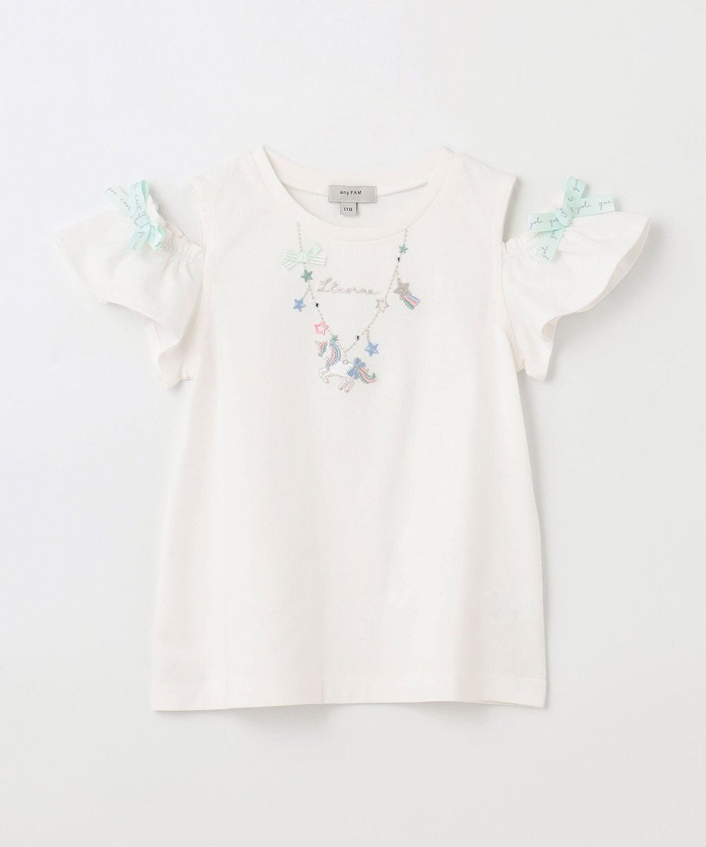 ANY KIDS 刺繍 オン・オフショルダー Tシャツ 