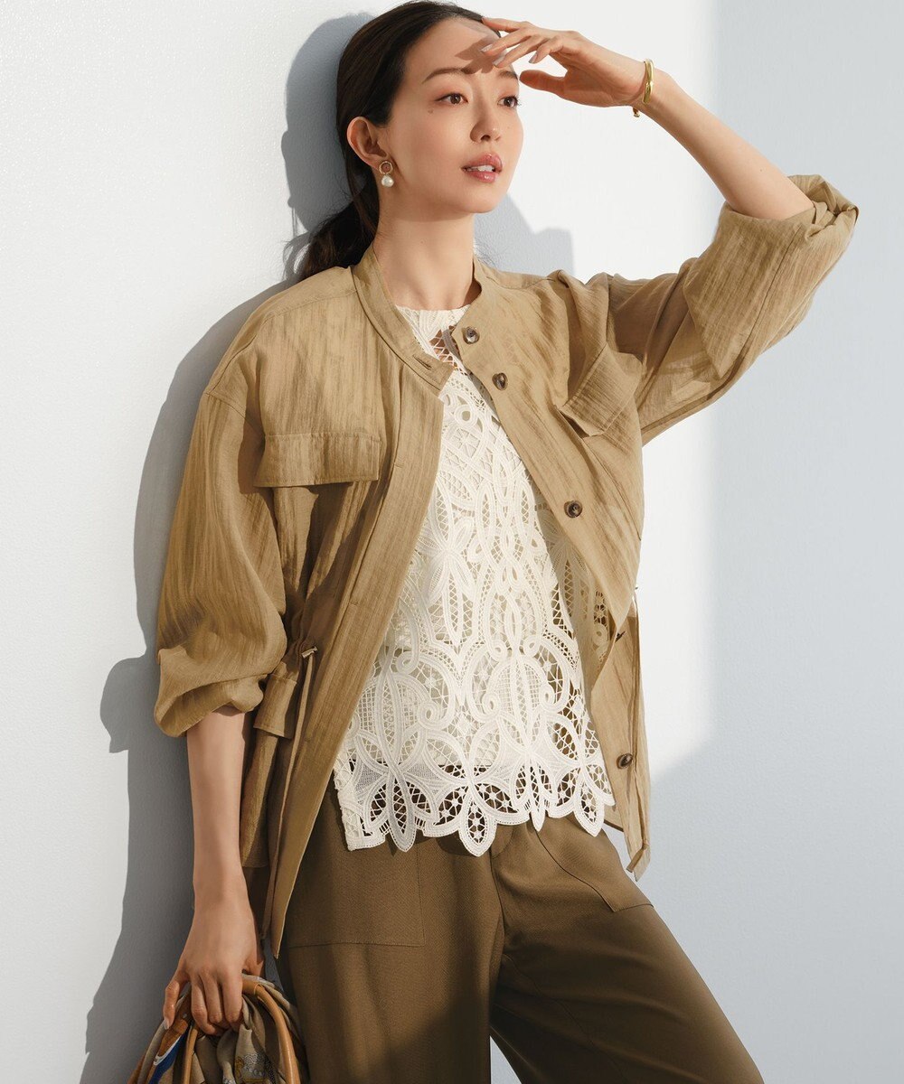 23区 【見上愛さん着用】リネンミックスシアースラブ ミリタリー シャツジャケット 