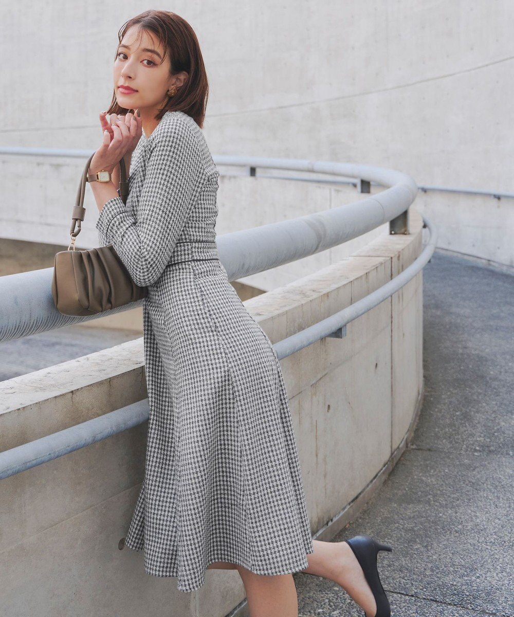 Tiaclasse 【洗える】ツイード配色フレアワンピース 