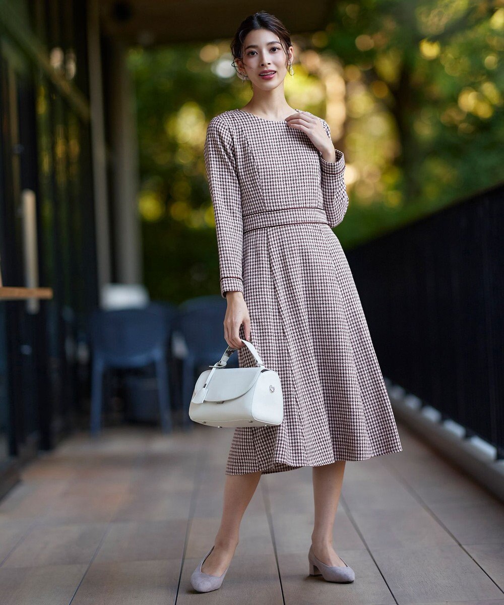 Tiaclasse L 【洗える】ツイード配色フレアワンピース 