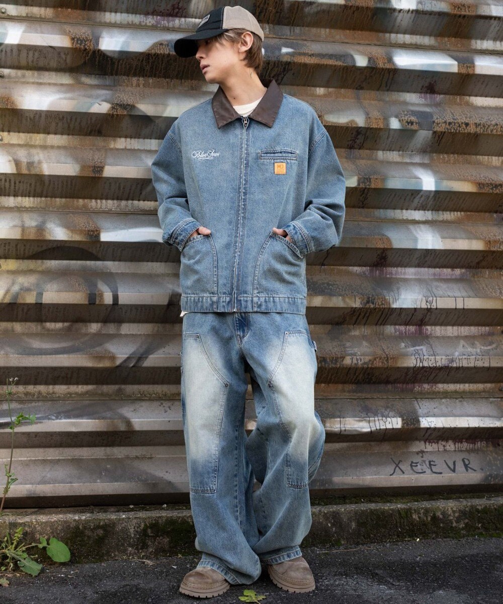 WEGO ワーカーズダブルニーデニムパンツ 