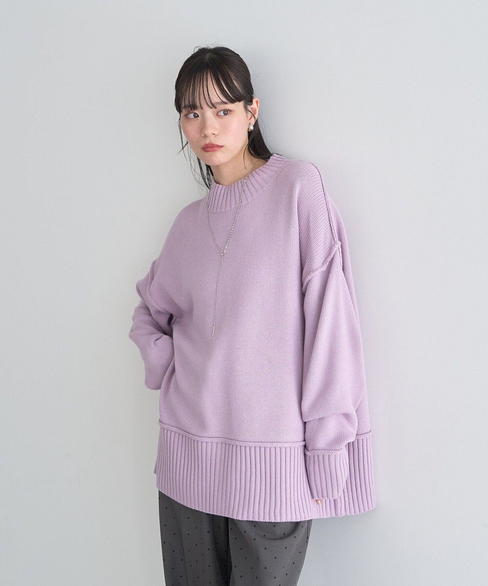 earth music&ecology 【毛玉防止 / 洗濯機洗い可】アンチピリングモックネックバックスリットニット 