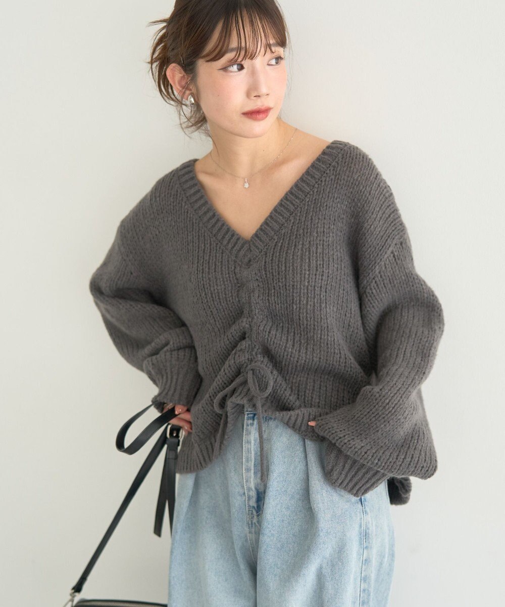 earth music&ecology フロントシャーリングニットプルオーバー 