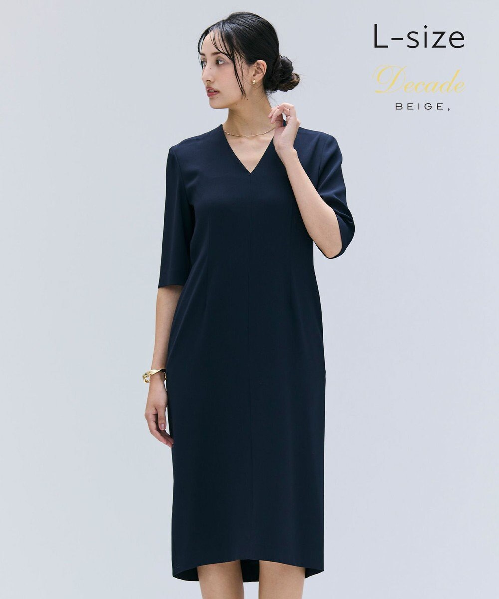 BEIGE， 【洗える・L-size】CINDY / Vネックハーフスリーブワンピース 