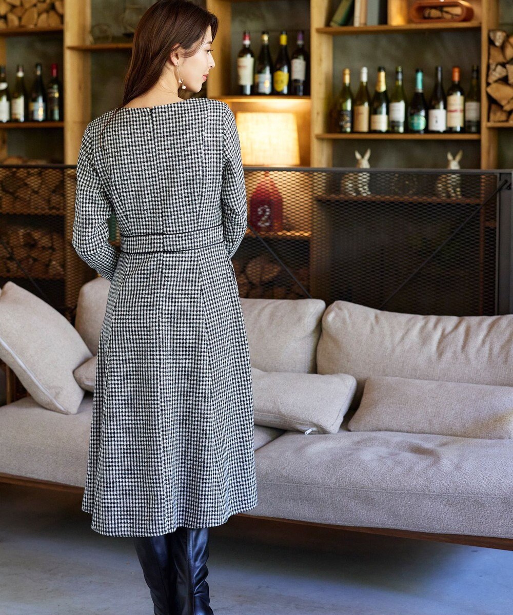 Tiaclasse 【洗える】ツイード配色フレアワンピース 