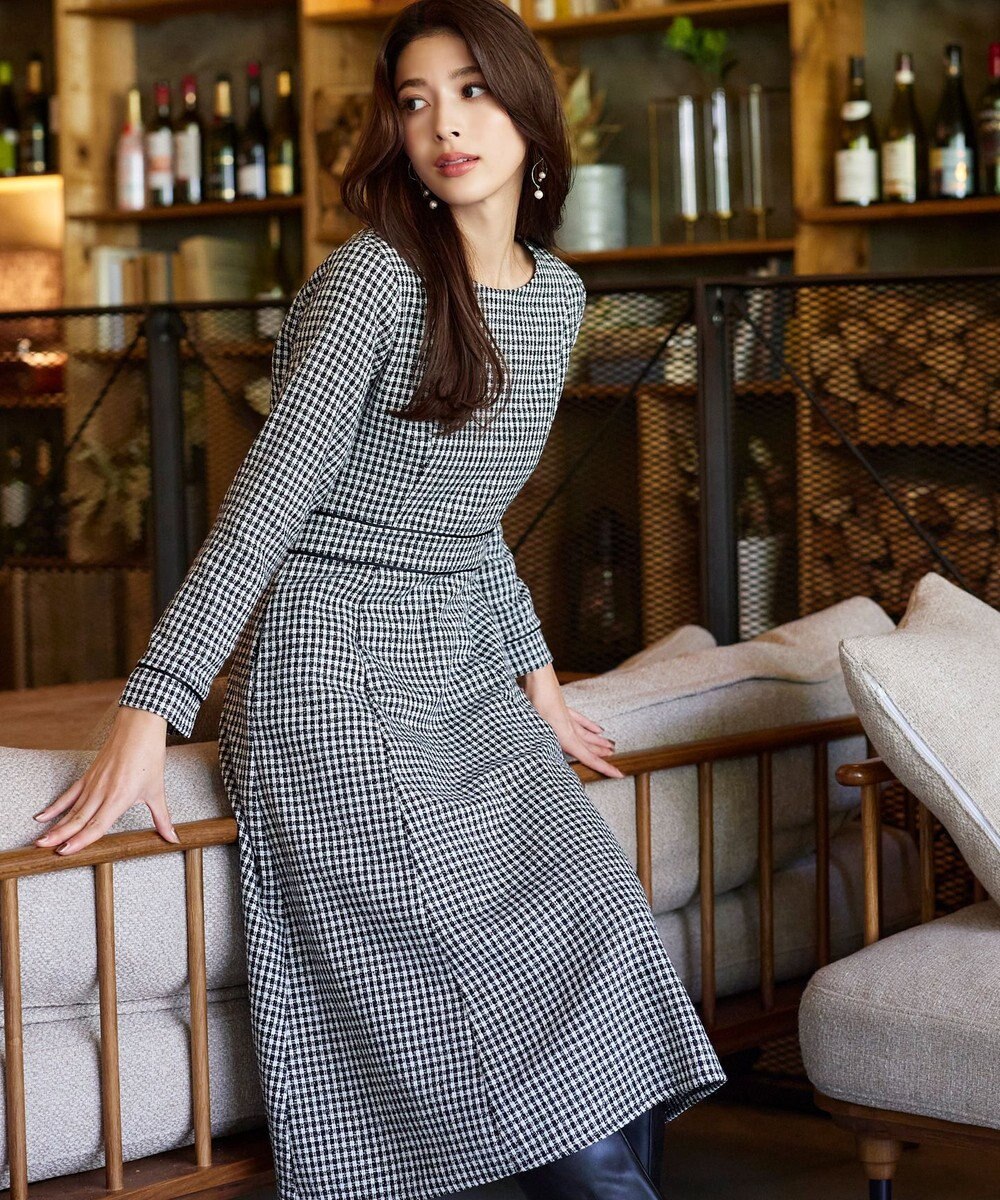 Tiaclasse L 【洗える】ツイード配色フレアワンピース 