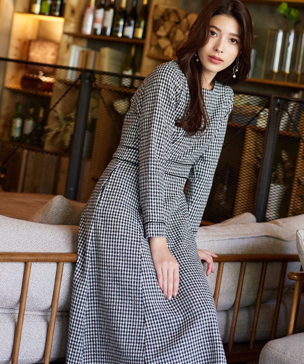 Tiaclasse 【洗える】ツイード配色フレアワンピース 