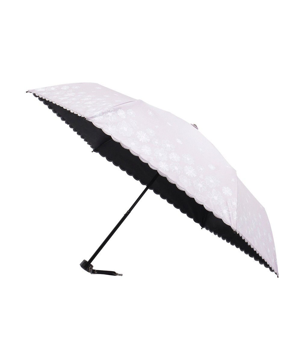 MOONBAT 【遮光率100％/遮熱/UV】LANVIN en Bleu (ランバン オン ブルー)晴雨兼用日傘 フラワーグリッター シルバースカラ刺繍 花柄 折りたたみ傘 簡単開閉 