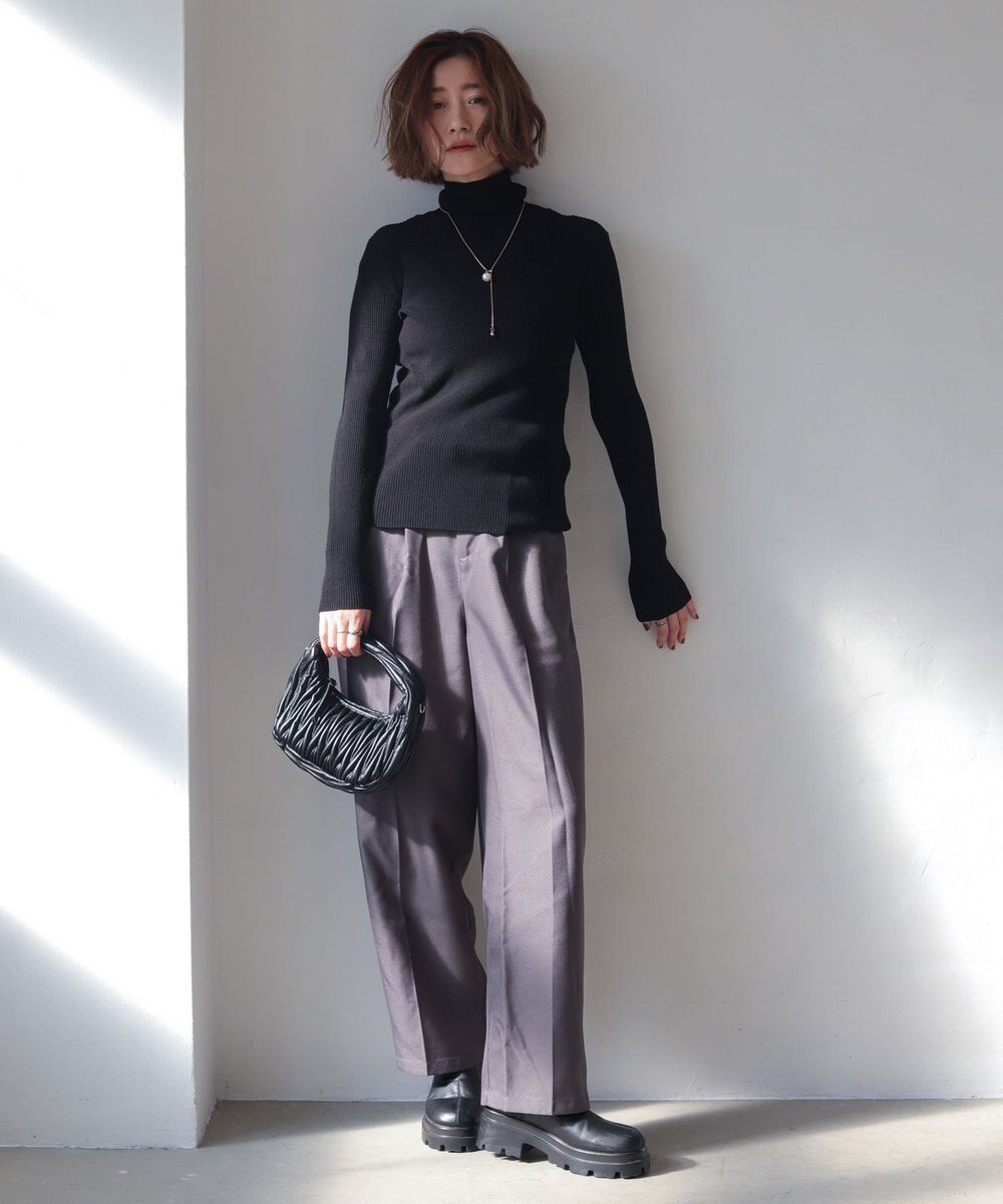 WEGO 【手洗い可】ハイウエストセンタープレスワイドパンツ 