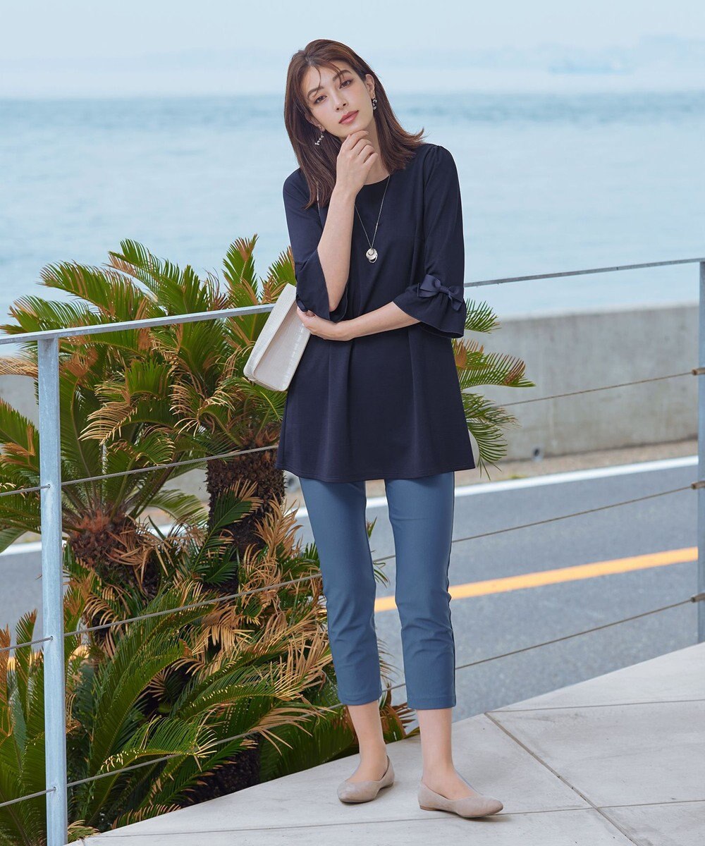 Tiaclasse 【洗える】グログランリボン付きフリル袖チュニック 