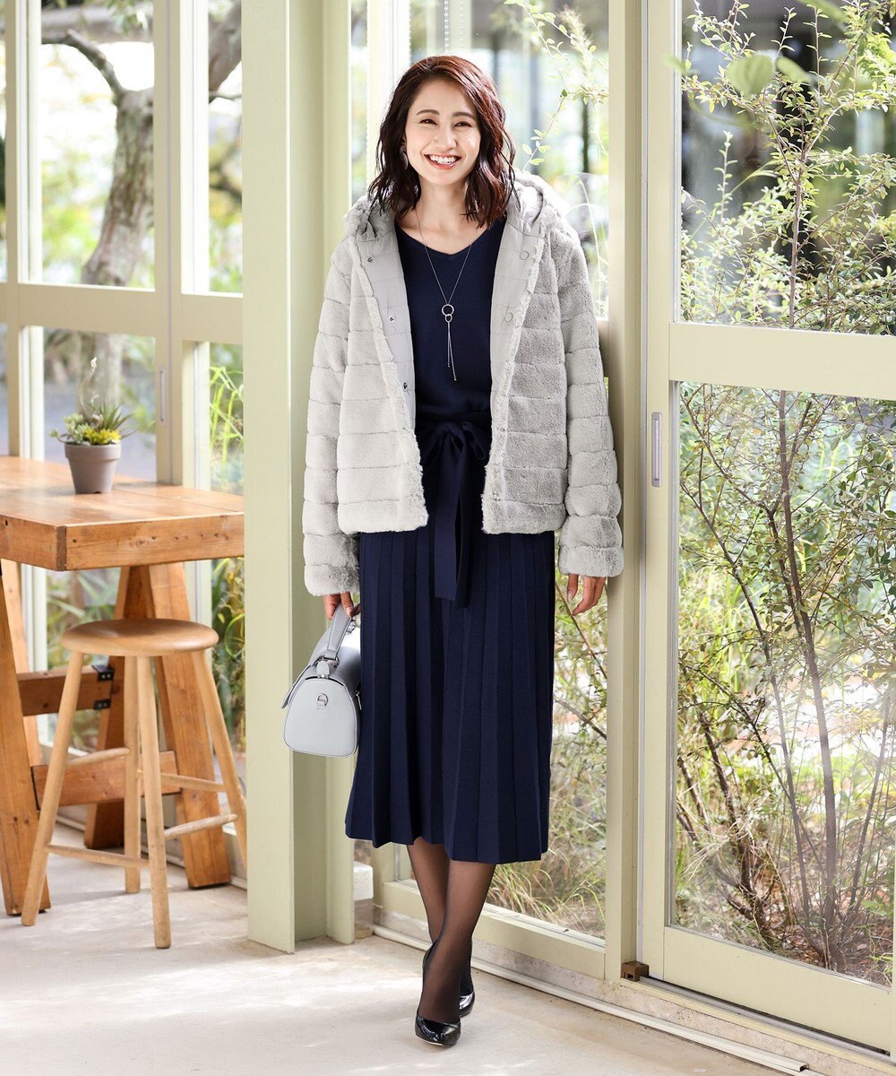 Tiaclasse L 【洗える】1枚で着映えするチェック柄編みニットワンピース 