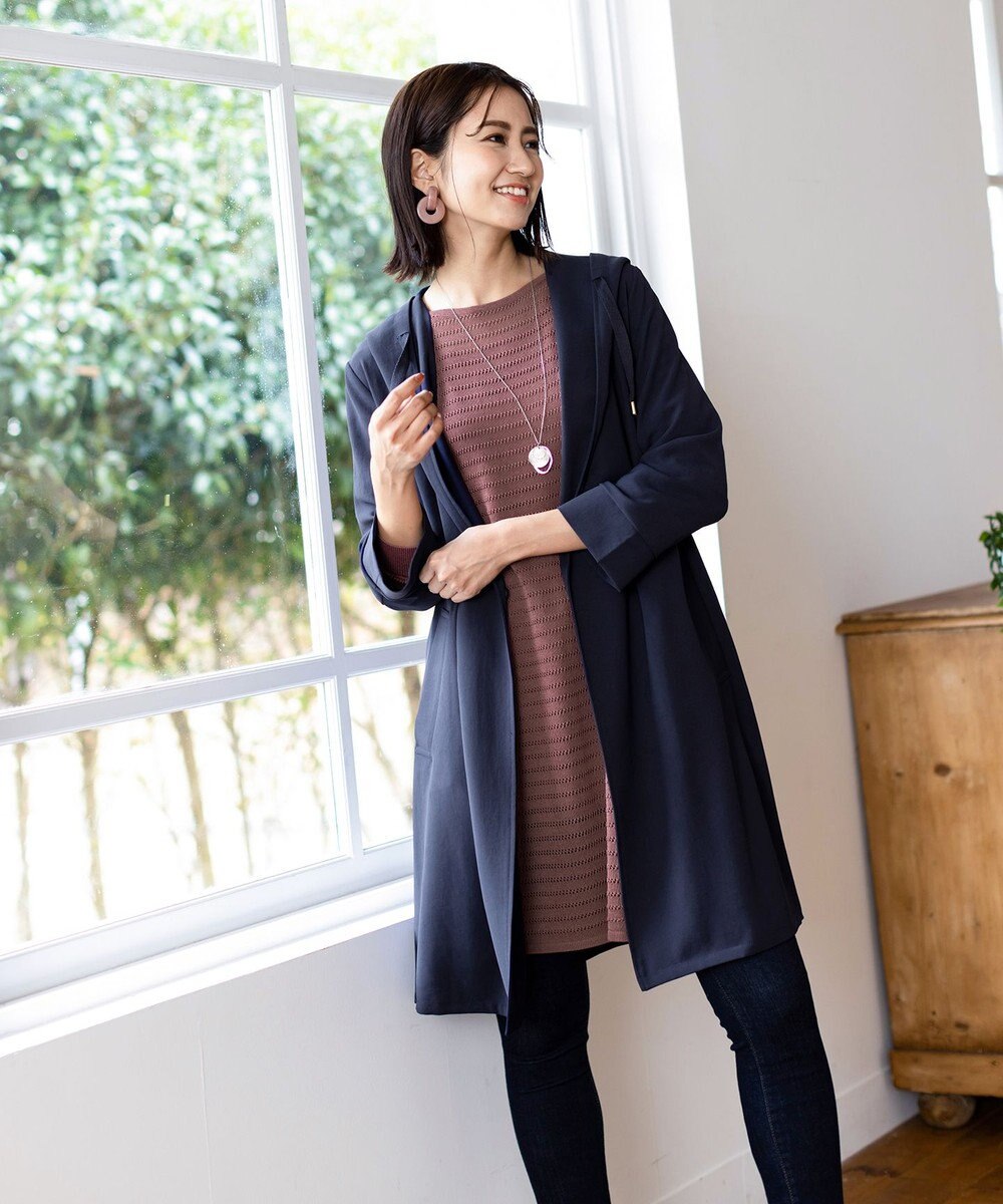 Tiaclasse 【洗える】体型カバーも叶う透け柄編みニットチュニックアンサンブル（2点セット） 