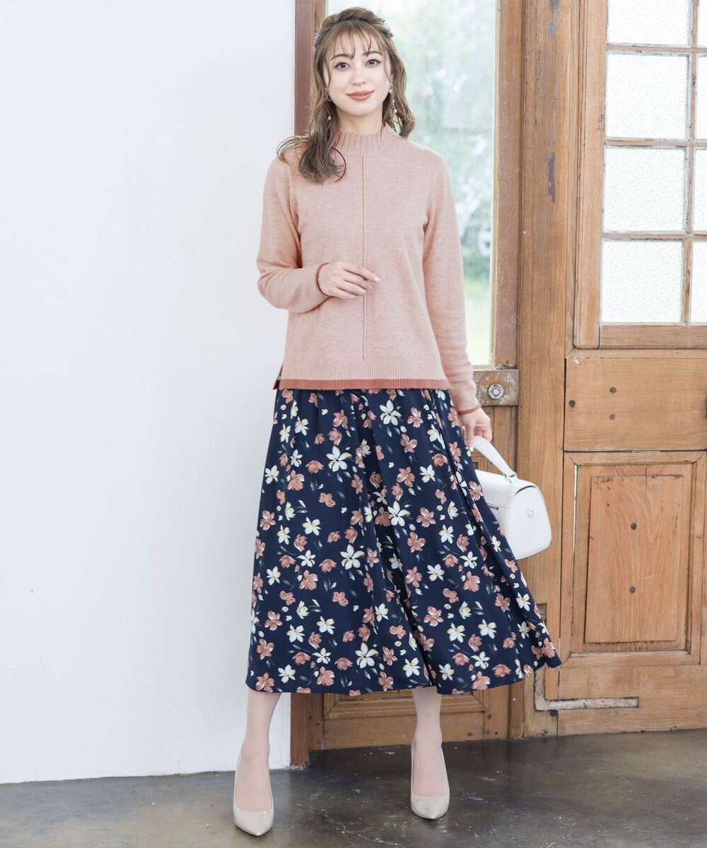 Tiaclasse L 【洗える】もっちり素材が肌触り抜群の配色ニットトップス 