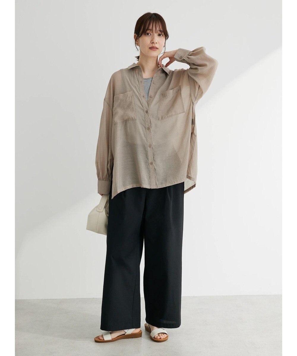 Green Parks 綿麻混タックストレートワイドパンツ 