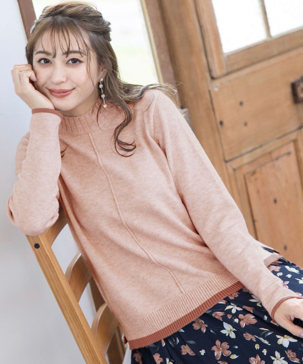 Tiaclasse L 【洗える】もっちり素材が肌触り抜群の配色ニットトップス 