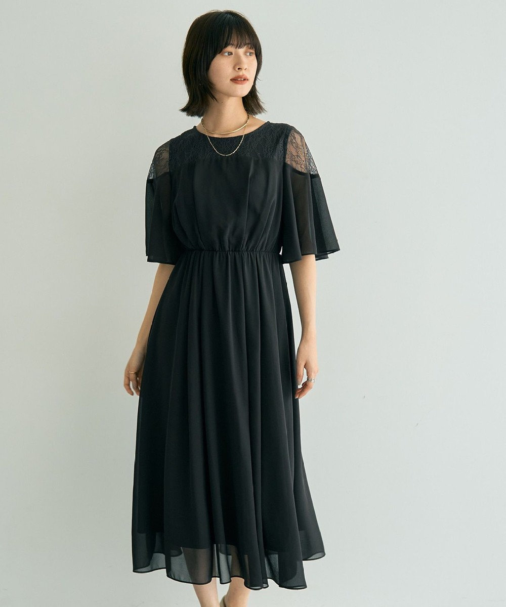 YECCA VECCA レース切替シフォンドレス 