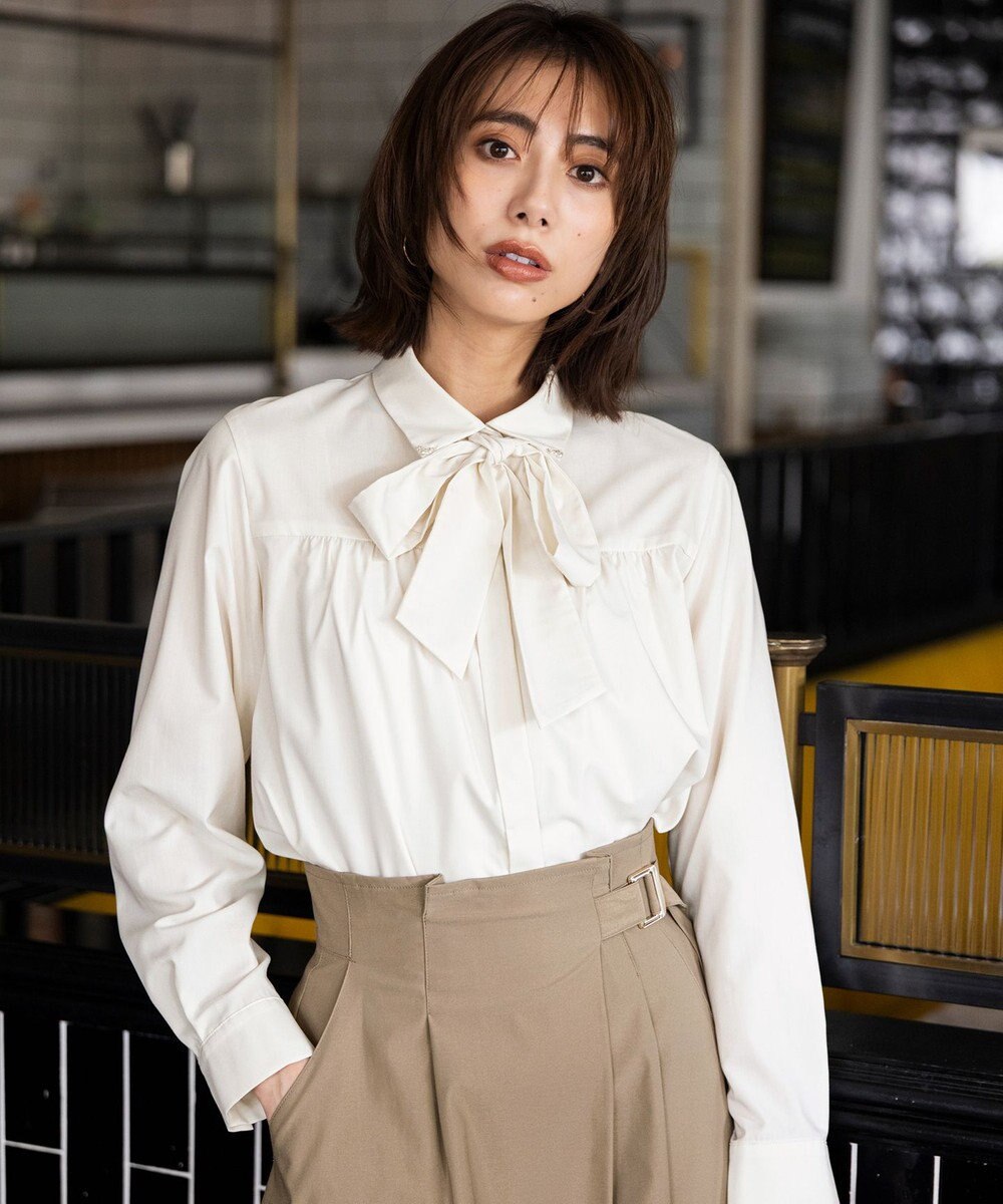 ANY SIS L ボウタイ付きビジュー シャツ 