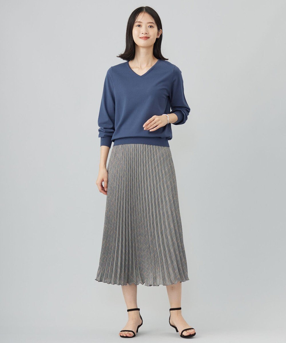 J.PRESS LADIES L 【洗える】テトロンレーヨンビエラ チェック プリーツ スカート 