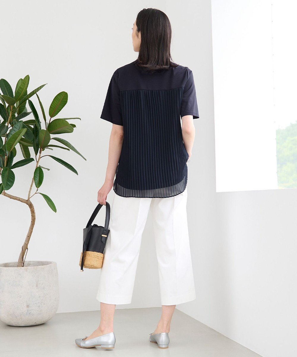 自由区 【洗える・XSサイズあり】シアーコンビバックプリーツ カットソー 