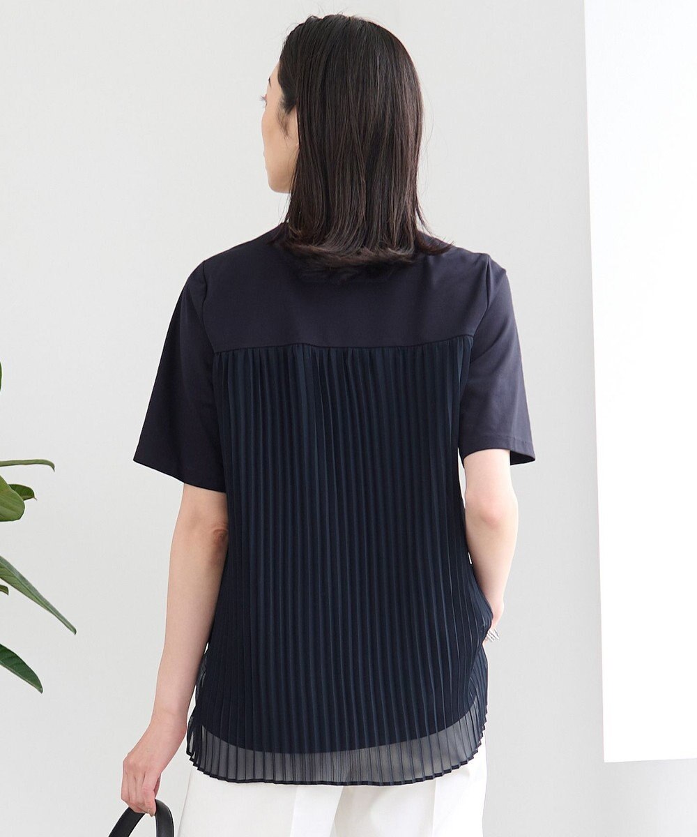 自由区 【洗える・XSサイズあり】シアーコンビバックプリーツ カットソー 