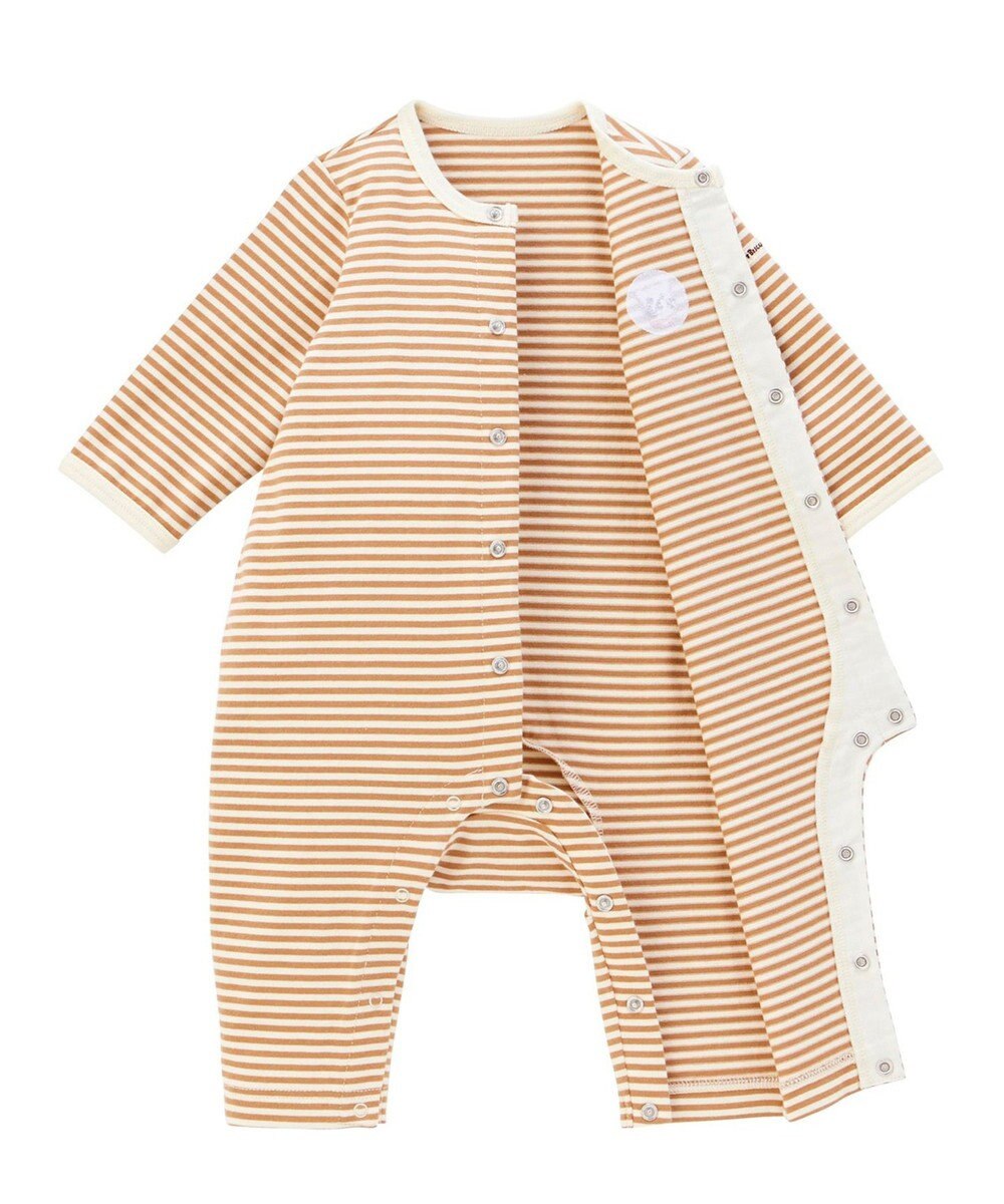 MIKI HOUSE HOT BISCUITS 【70-80cm】【Everyday Series】ワンポイント ボーダーカバーオール 