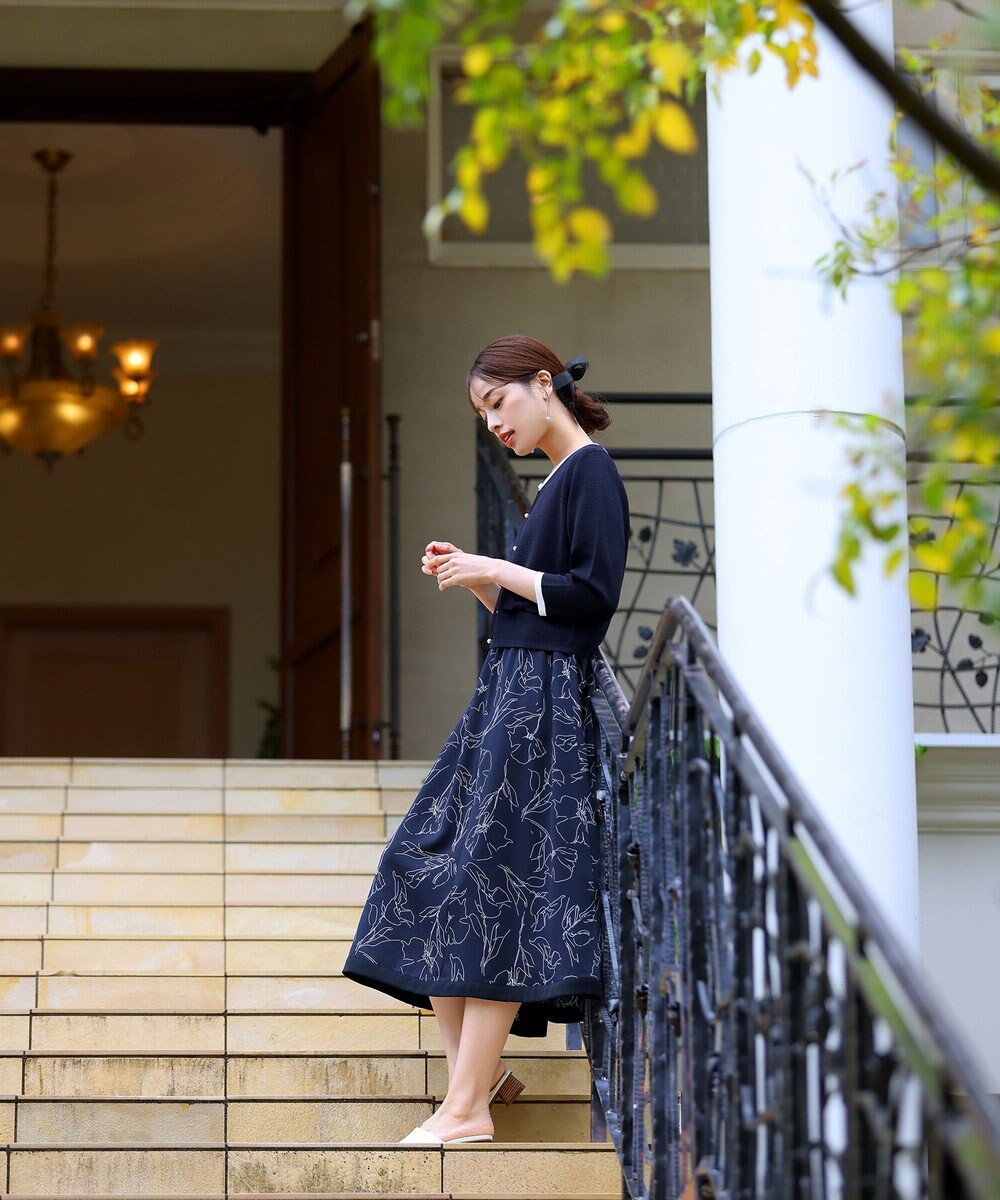 Tiaclasse 【小倉優子さん着用・新色追加・洗える】モノトーンフラワープリントワンピース 