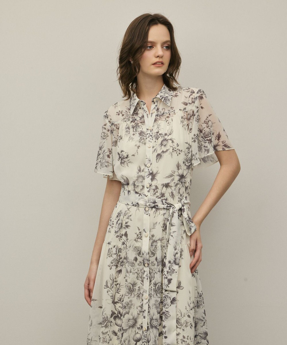 GRACE CONTINENTAL フラワープリントシャツフレアワンピース 