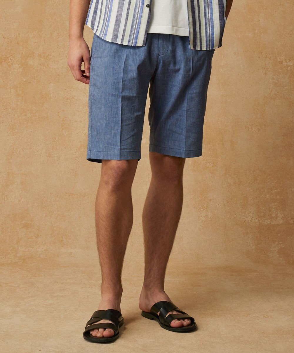 JOSEPH ABBOUD 【ウエストも伸びる/清涼/ストレッチ】ストレッチリネンシャンブレーショートパンツ 