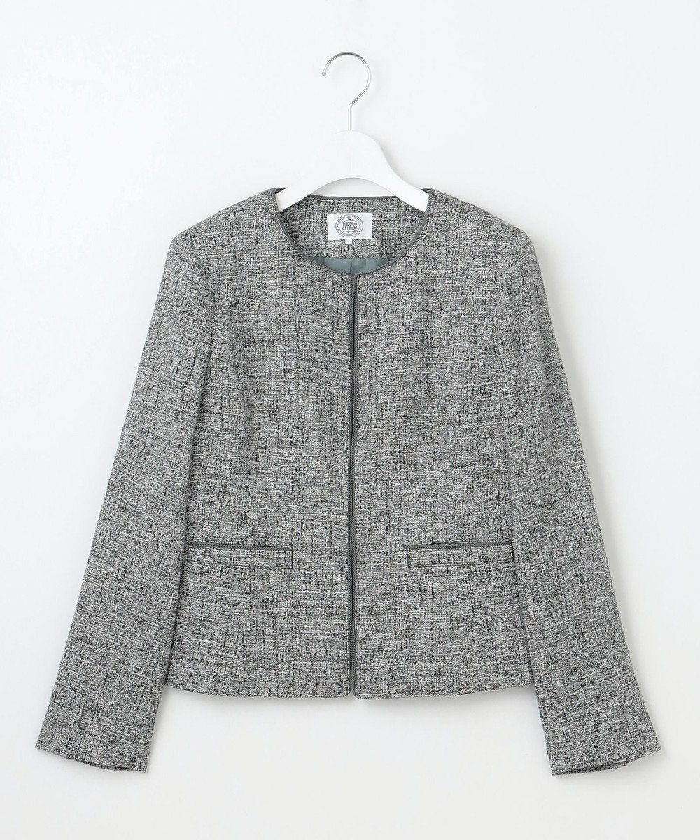 J.PRESS LADIES 【セットアップ対応】Light Tweed ノーカラー ジャケット ブラックMIX系6