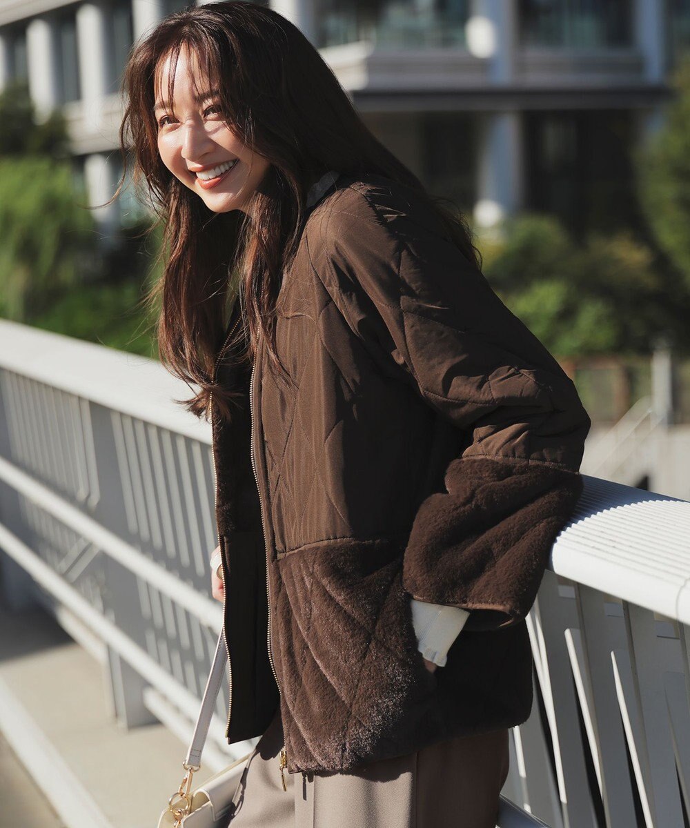 ANY SIS S フェイクファーコンビキルティング アウター 