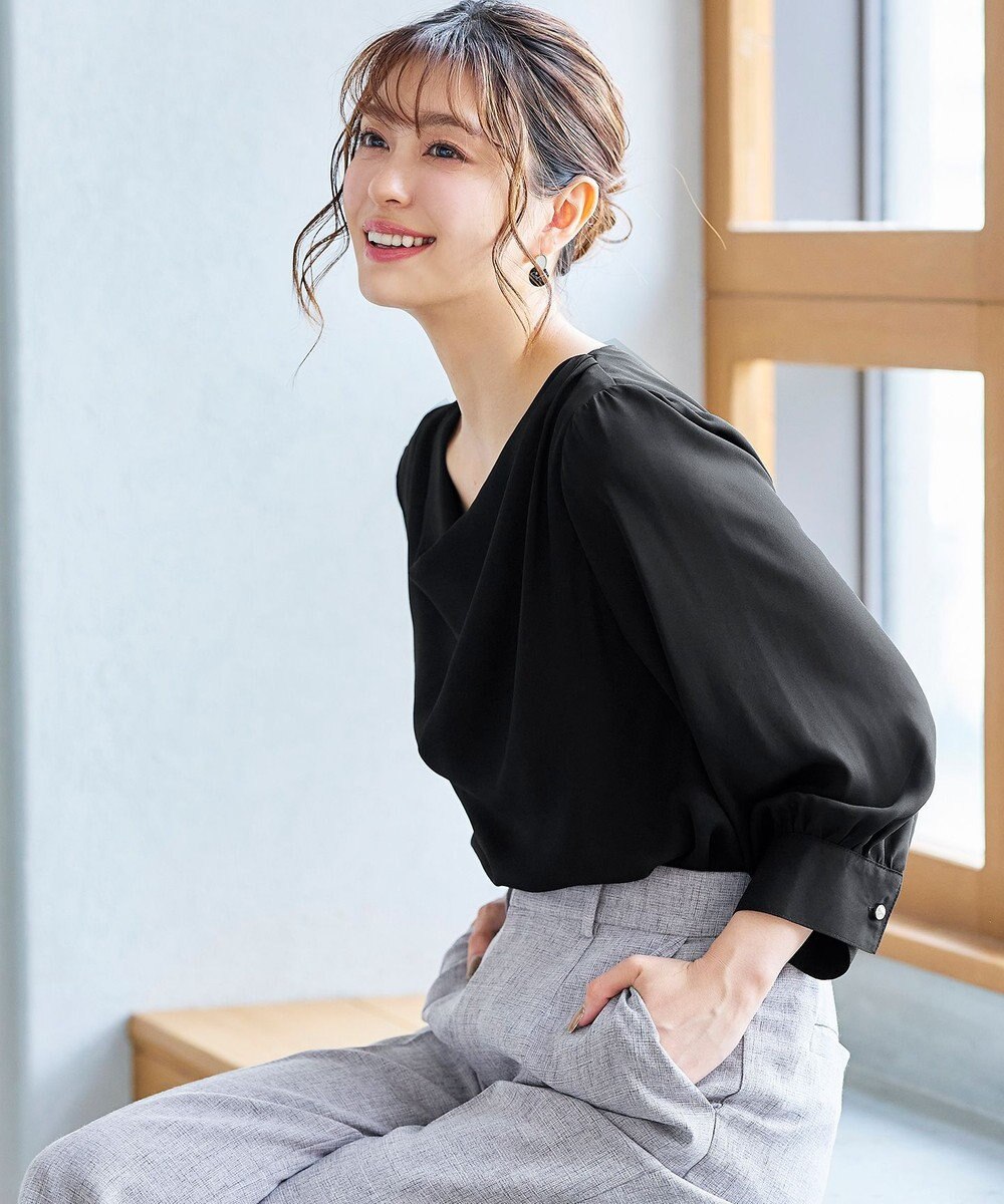 Tiaclasse L 【洗える】胸元ドレープブラウス 