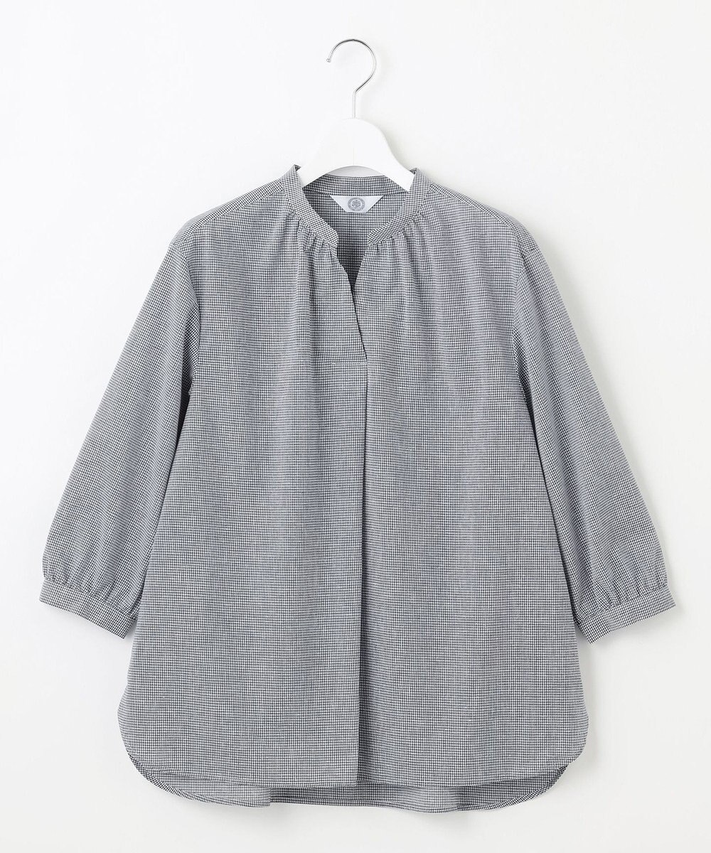 J.PRESS LADIES 【洗える】リネンminiチェック バンドカラー プルオーバー ブラウス 