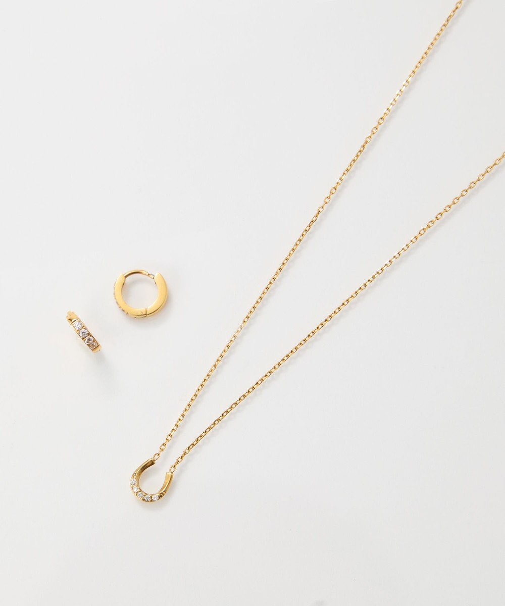 Phoebe <オンワード限定セット>【金属アレルギー対応】リッチラインフォースシューネックレス×ワンタッチビジューフープミニピアス/サージカルステンレス 