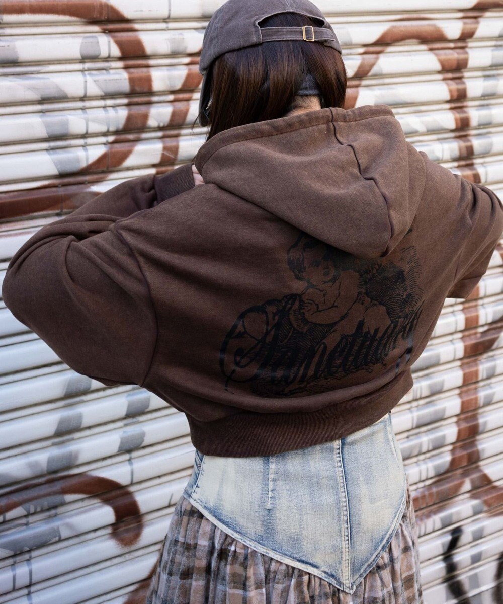 WEGO エンジェルプリントショートプルパーカー 