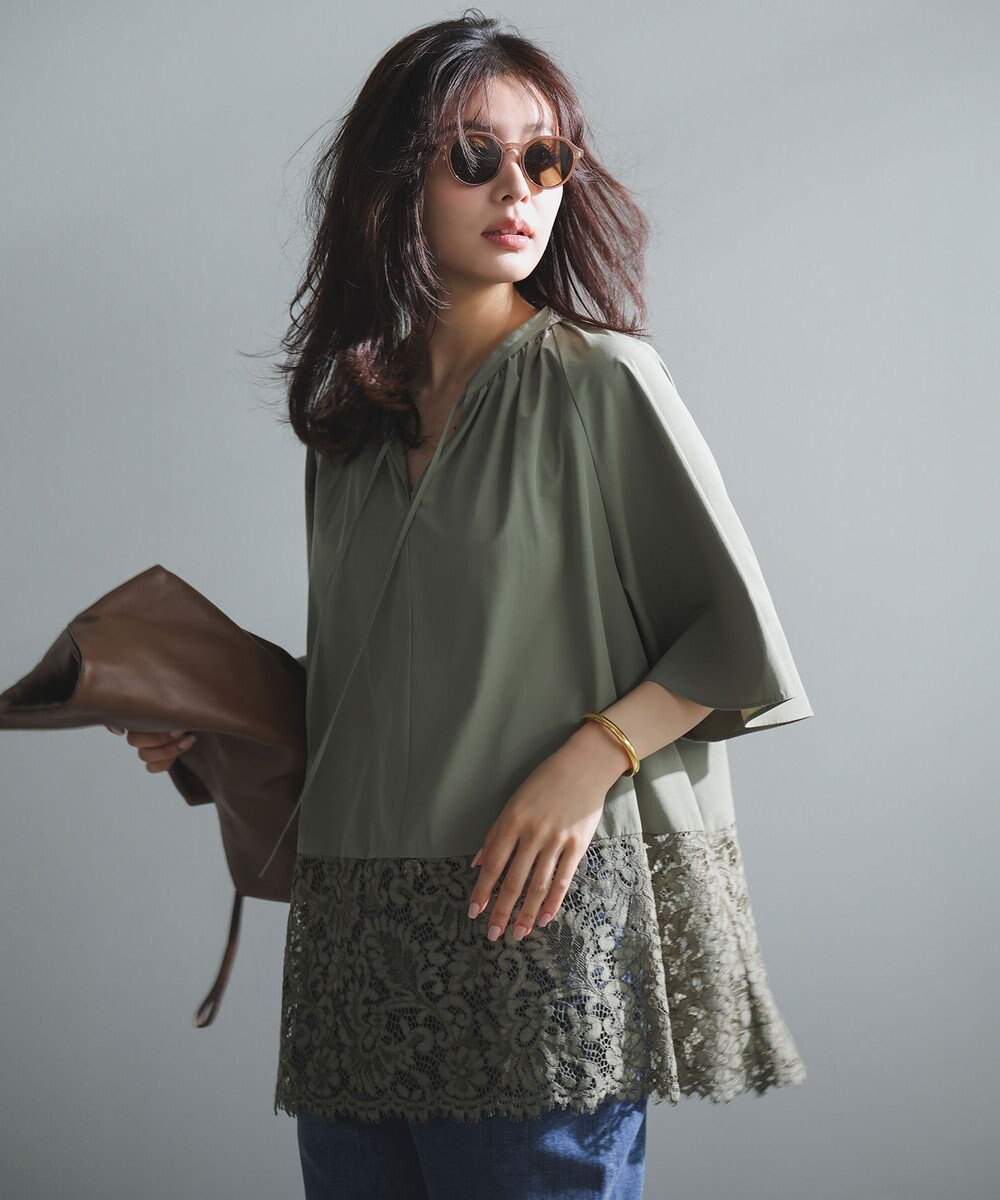 UNFILO L レースヘム ギャザーブラウス 