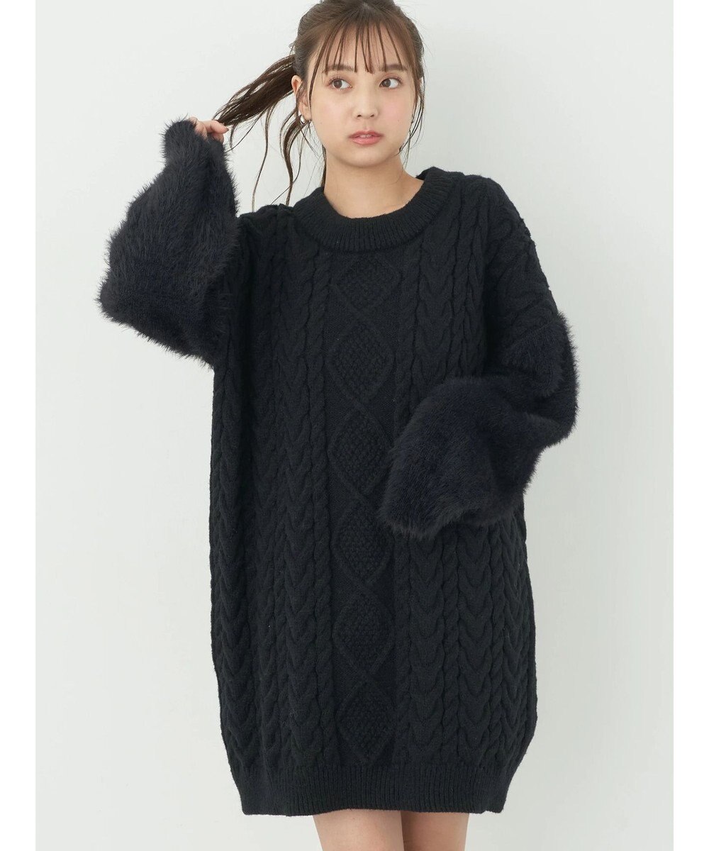 earth music&ecology 袖ファーケーブルミニワンピース 