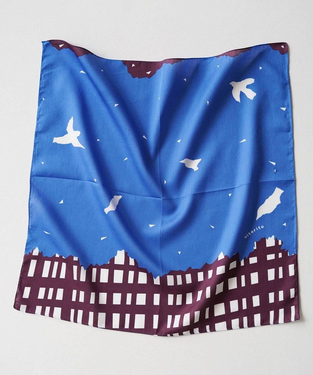 nitorito 【ギフトパッケージ&ステッカー付】forest ハンカチ スカーフ blue x brown