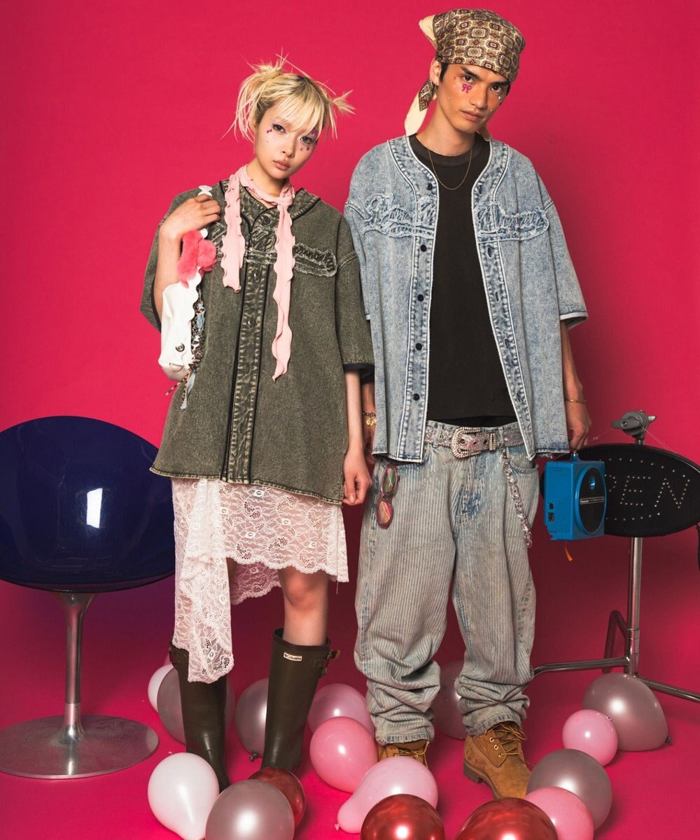 WEGO 【ユニセックス着用ITEM】ベースボールデニムグラフィックシャツ（SS） 