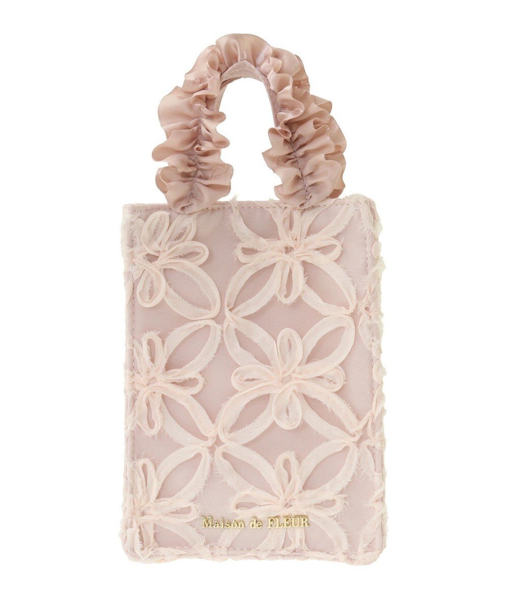 Maison de FLEUR チュールフラワーフリルミニショルダートートバッグ 