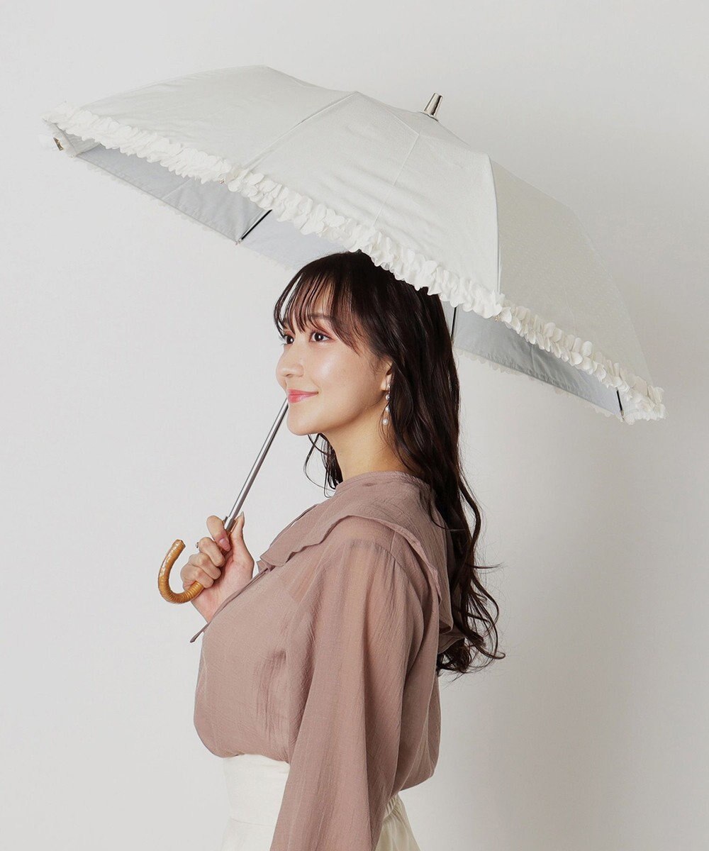 MOONBAT 【晴雨兼用日傘】LANVIN en Bleu (ランバン オン ブルー) 折りたたみ日傘 ドビーフリル 遮光 遮熱 UV 