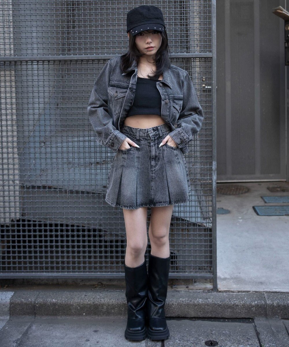 WEGO デニムプリーツミニスカート 