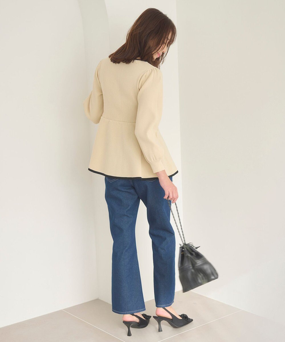 Feroux 【洗える】バイカラーペプラム ニット 